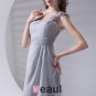 One Shoulder Flower Pleated Chiffon Thigh Length Women Little Black Party Dress