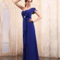 Blue Sleeveless Chiffon Beading Ruffles One Shoulder Floor Length Evening Party Dresses