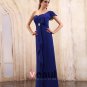 Blue Sleeveless Chiffon Beading Ruffles One Shoulder Floor Length Evening Party Dresses