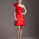 Elegant Ruffles Sloping Knee Length Satin Cocktail Party Dress