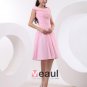 Chiffon Ruffle Sabrina Neck Knee Length Little Black Party Dress