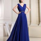 V Neck Sleeveless Zipper Beading Leopard Belt Ruffle Floor Length Chiffon Elastic Silk Like Satin Si