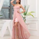 Strapless Zipper Sleeveless Beading Ruffle Asymmetrical High Low Chiffon Charmeuse Woman Prom Dress