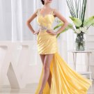 Shouder Straps Sleeveless Backless Beading Pleated Asymmetrical Taffeta Woman Prom Dress