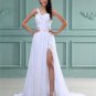 Sloping Chiffon Satin Pleated Floor Length Prom Dresses