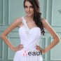 Sloping Chiffon Satin Pleated Floor Length Prom Dresses