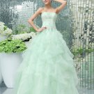 A-line Strapless Beading Floor Length Organza Sewn Beads Prom Dresses