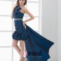 Taffeta Beading Pleated Strapless Thigh Length Panel Train Women Prom Dress