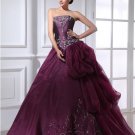 Ball Gown Taffeta Organza Applique Ruffle Beading Strapless Floor Length Quinceanera Prom Dresses