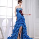 Beadings Sweetheart Ruffle Feather Sleeveless Backless Zipper Court Train Asymmetrical Tiered Prom D