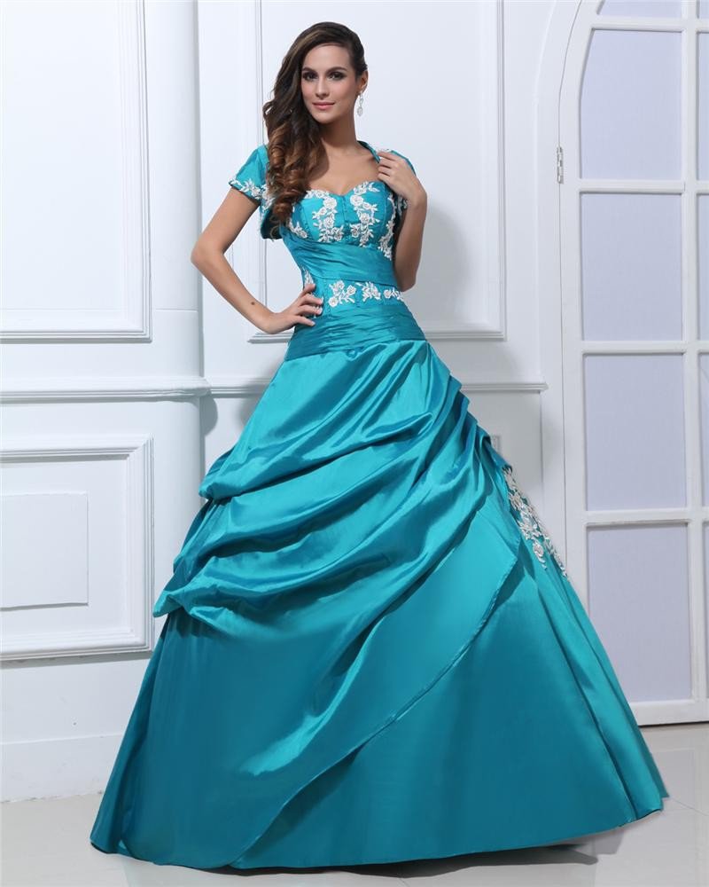 Ball Gown Satin Beads Applique Ruffles Sweetheart Floor Length Quinceanera Prom Dresses