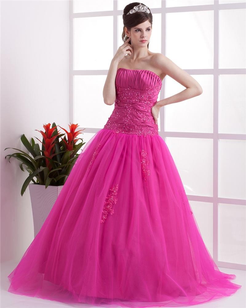 Ball Gown Sleeveless Mesh Embroidery Ruffles Applique Sweetheart Floor Length Quinceanera Prom Dress