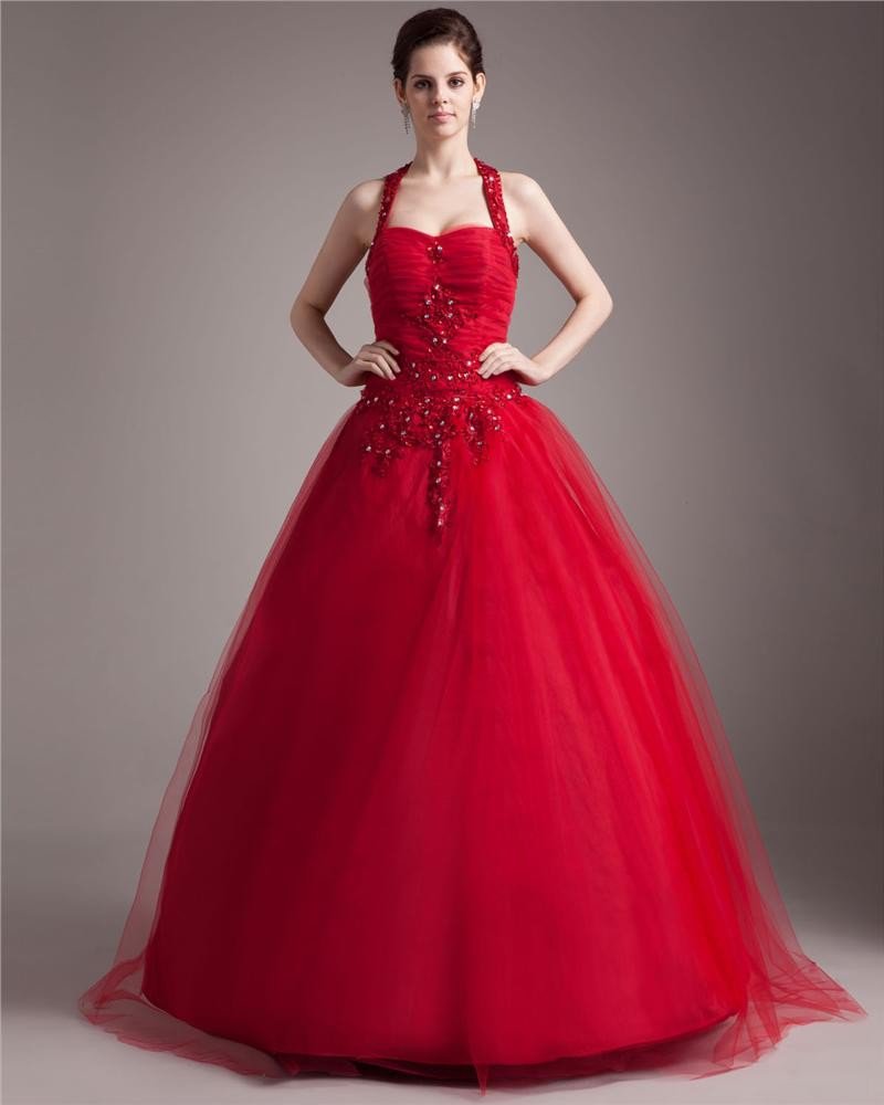 Ball Gown Sweetheart Tulle Applique Beading Floor Length Quinceanera Prom Dresses