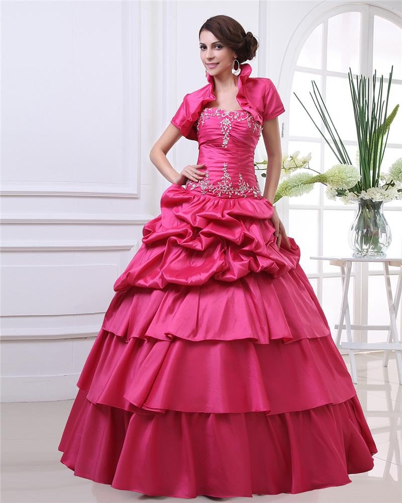 Ball Gown Sweetheart Embroidery Ruffle Floor Length Three Piece Taffeta Woman Quinceanera Prom Dress