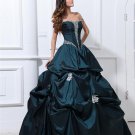 Ball Gown Taffeta Beading Ruffle Applique Shoulder Straps Ankle Length Quinceanera Prom Dresses