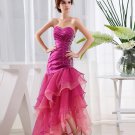 Organza Satin Beading Ruffle Sweetheart Sleeveless Backless Asymmetrical Tiered Prom Dress