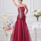 A-Line Strapless Floor-length Organza Beading Prom Party Prom Dress