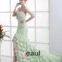 Chiffon Beads Strapless Pleated Floor Length Prom Dresses