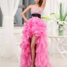 Sweetheart Neckline Sleeveless Asymmetrical Length Beading Ruffles Silk Woman High Low Prom Dress