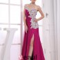 Chiffon Beading Slopping Ruffle Sleeveless Zipper Floor Length Pleated Slit Prom Dress