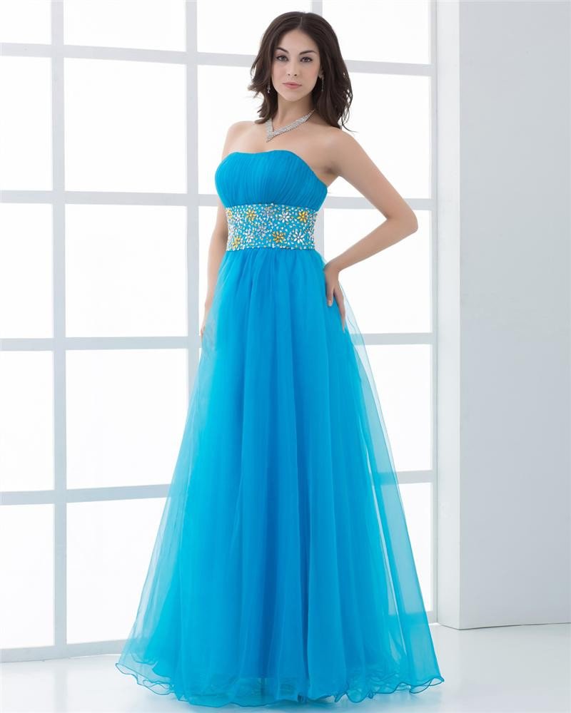 Ball Gown Organza Strapless Neckline Ruffle Manual Flower Pattern Floor Length Quinceanera Prom Dres