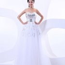 Strapless Gauze Ruffle Beading Floor Length Prom Dresses