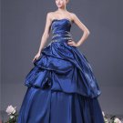 Ball Gown Elegant Strapless Taffeta Beading Designer Navy Prom Dresses
