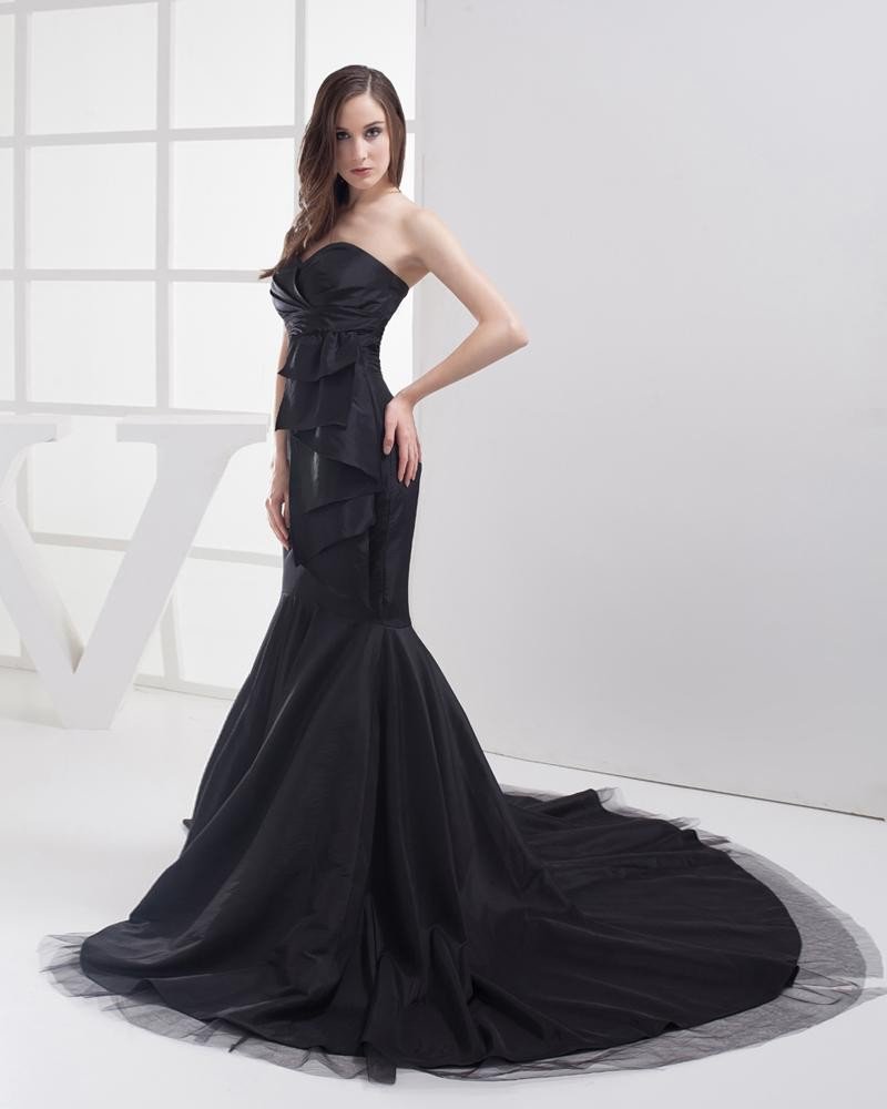 Fashion Taffeta Gauze Pleated Sweetheart Floor Length Celebrity Prom Dress