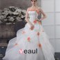 Ball Gown Satin Organza Flower Strapless Floor Length Quinceanera Prom Dress