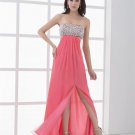 Unique Strapless Floor Length Beading Pleated Chiffon Women Prom Dress
