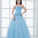 Ball Gown Organza Strapless Beading Ruffle Manual Flower Pattern Floor Length Quinceanera Prom Dress