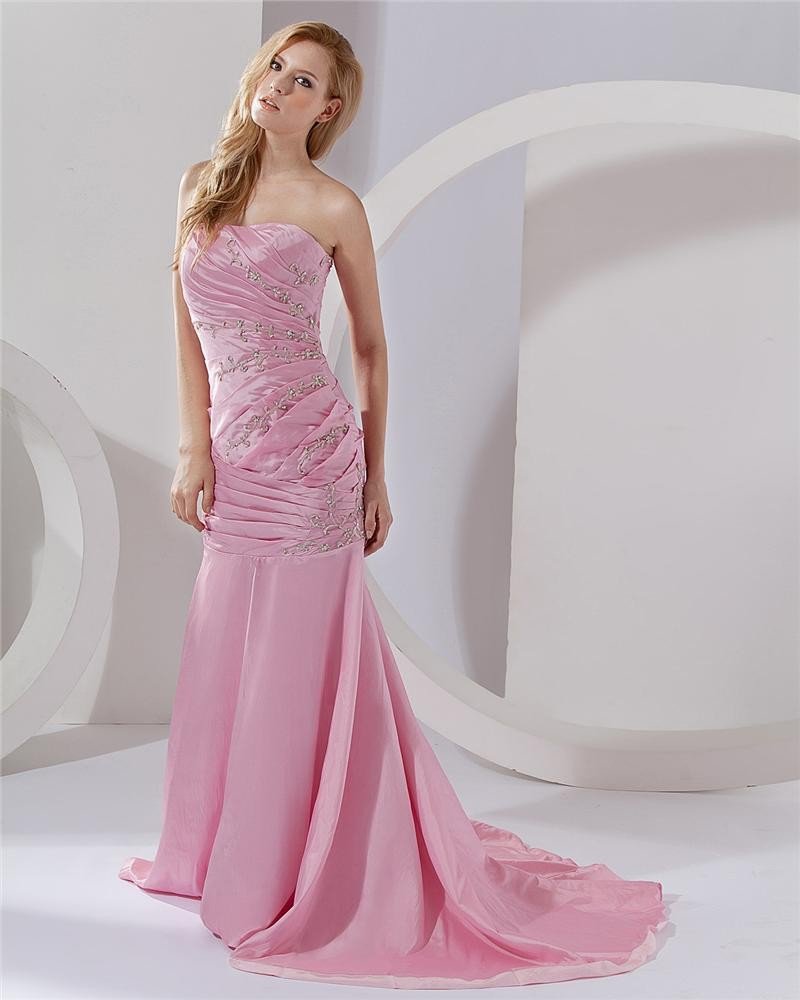 Mermaid Strapless Taffeta Beading Custom Prom Gowns