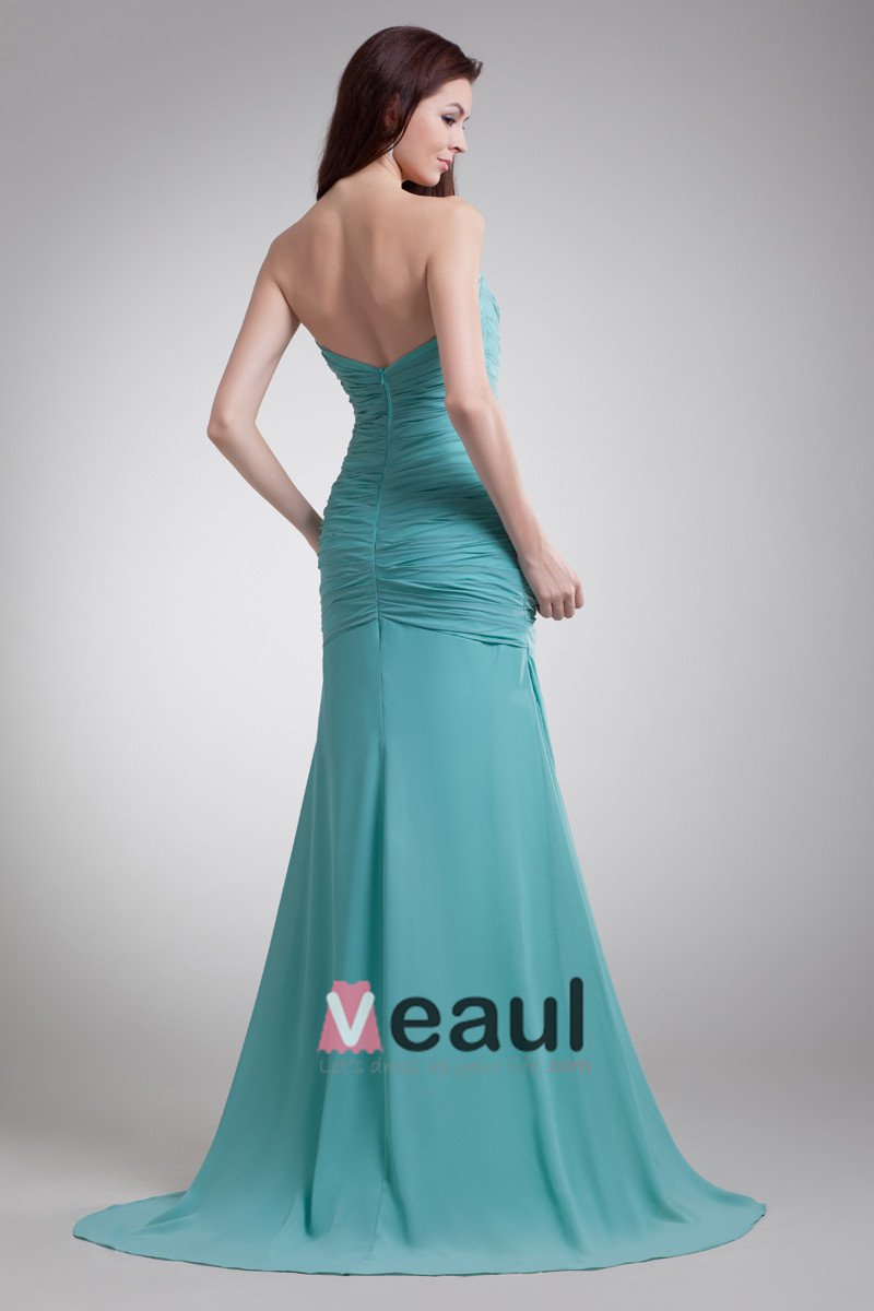 Chiffon Beading Embroidered Sweetheart Court Train Pleated Prom Dress