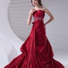 Beading Ruffle Strapless Floor Length Satin Prom Dress