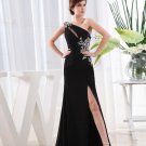 Chiffon Beading Slopping Flower Sleeveless Backless Floor Length Slit Prom Dress