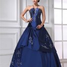 Ball Gown Satin Ruffle Embroidery Beaded Halter Floor Length Quinceanera Prom Dresses