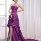 Asymmetrical Length Sleeveless Sweetheart Neckline Beading Pleated Taffeta Woman High Low Prom Dress