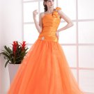 Ball Gown Satin Yarn Ruffle One Shoulder Floor Length Quinceanera Prom Dress