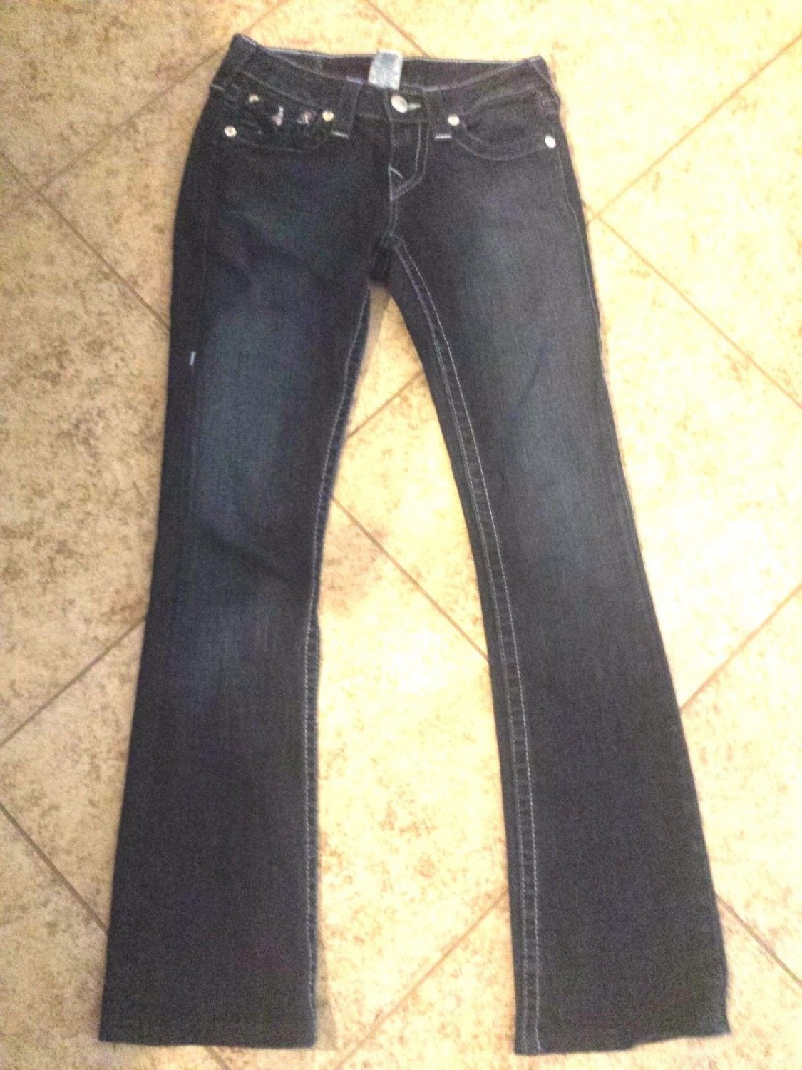 Sz 24 True Religion Jeans Womens Boot Cut Dark Blue Denim Jeans Nice Trim 