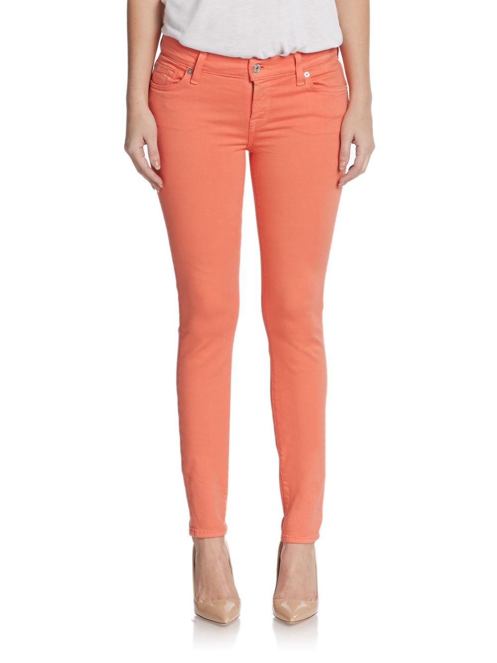 7 For All Mankind Skinny Jeans Tangerine Orange Zipper Denim