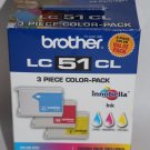 Genuine BROTHER LC 51 CL 3 Pack Color Ink Cyan Magenta Yellow LC 51 3PKC NEW