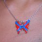 Rebel Confederate Flag Butterfly Pendant Necklace