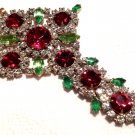 Huge 4.2" Crystal Rhinestone Cross Red Green Pendant Christmas Ornament Ladies Christian Jewelry