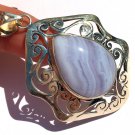 Large Blue Lace Agate Sterling .925 Silver Pendant Boho Chic Automatic Writing Gemstone Jewelry