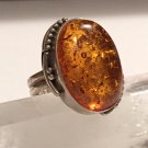 Large Baltic Amber Ring Sterling .925 Silver Jewelry Size 7.75 Protection Earth Energy Transmitter