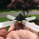 5" Selenite Black Tourmaline Pyramid Energy Generator Crystal Grid Home Blessings Angelic Protection