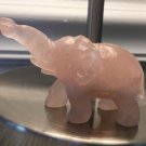 Vintage Good Luck Rose Quartz Trunk Up Elephant Carving Home Blessings Crystal Sculpture