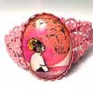 Shabby Pink Filigree HandPainted Cameo Bracelet Wearable Art Jewelry Full Moon Maiden Deco Woman