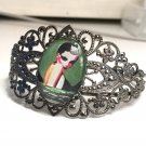 Wearable Art Jewelry Filigree Cuff Bracelet Full Moon Goddess Art Deco Woman Moonlight Swim