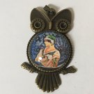 Large Art Cameo Pendant Handpainted Owl Jewelry Art Deco Full Blue Moon Moonlight Magick BOHO chic